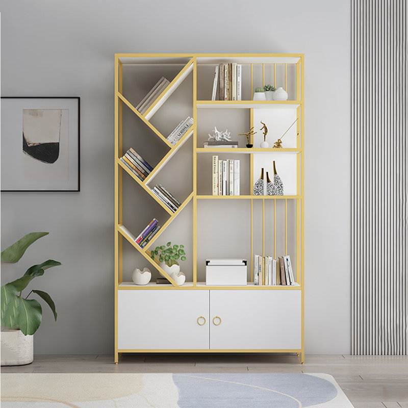 Modern light luxury style metal bookcase, (9 Shelves) 70.87"H X 39.37"W X 11.81"D, Golden/White