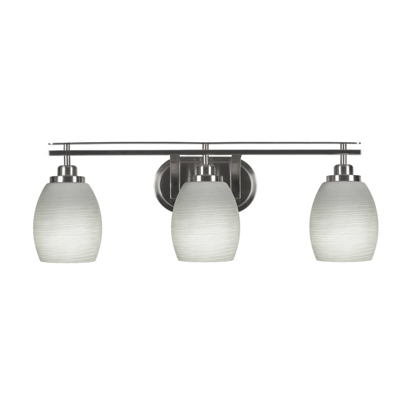 Barre d'éclairage de salle de bain 3 lumières Odyssey au fini noir mat avec verre de 5 po, Vert clair, Nickel brossé