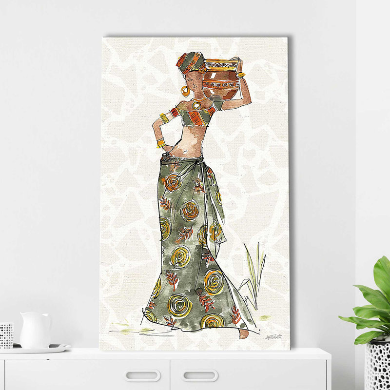 «African Flair VIII C» par Anne Tavoletti - Peinture, H 48 po x l 28 po x P 1,5 po, Toile tendue