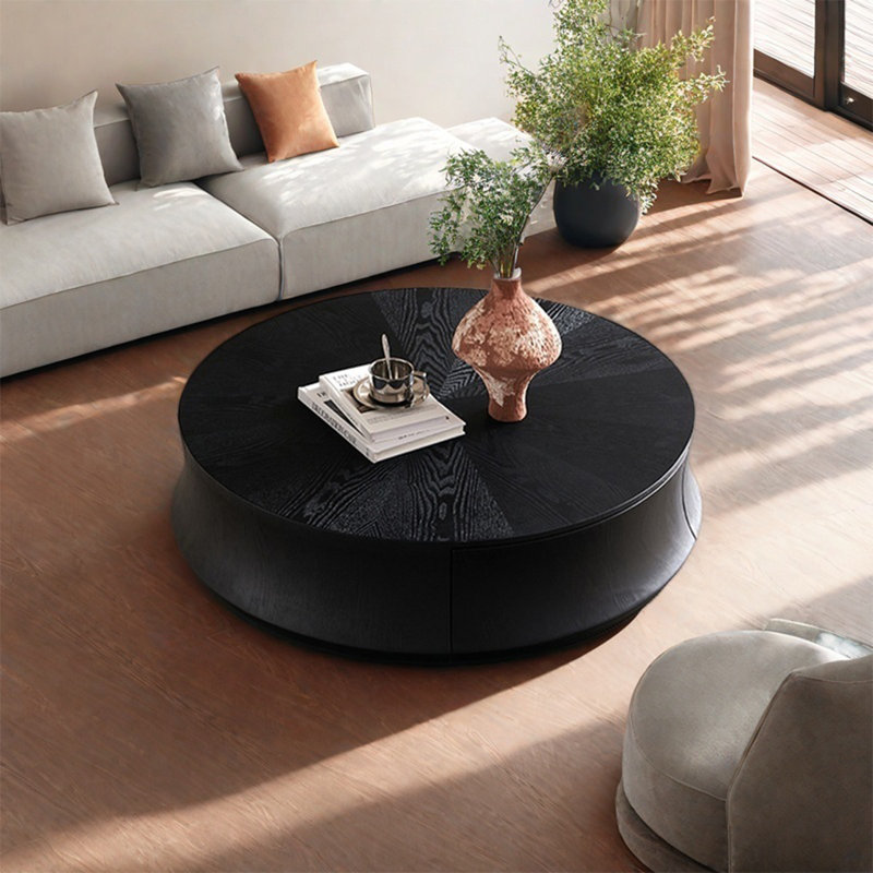 Table basse ronde moderne en bois noir