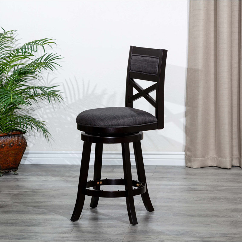 Tabouret pivotant à dossier en X de 24 po de hauteur comptoir, siège en tissu, Siège gris anthracite / cadre espresso