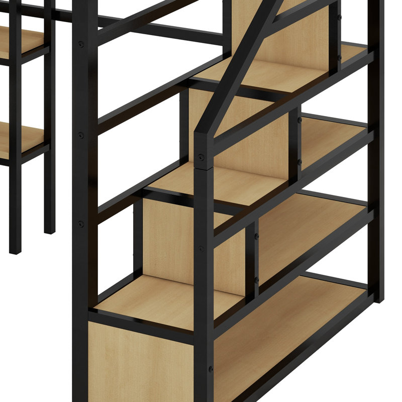 Lit mezzanine avec escalier, bureau intégré et tablettes