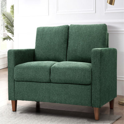 Canapé 2 places de style Mid-Century moderne, canapé rembourré en tissu avec coussin en mousse haute densité et pieds en bois amovibles pour le salon