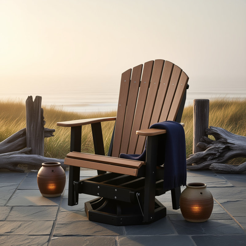 Mahogany and Black Adirondack Swivel Glider, Brown/Black