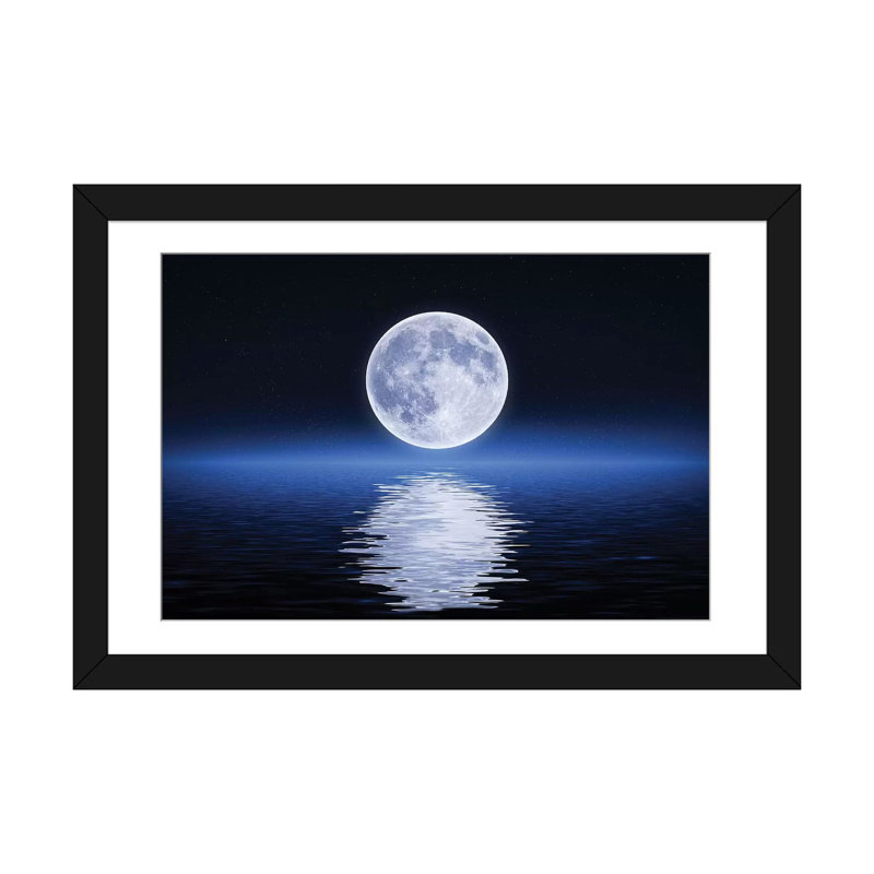 « moon reflection », impression sur toile, H 16 po x l 24 po x P 1 po, Papier beaux-arts encadré noir, Blanc