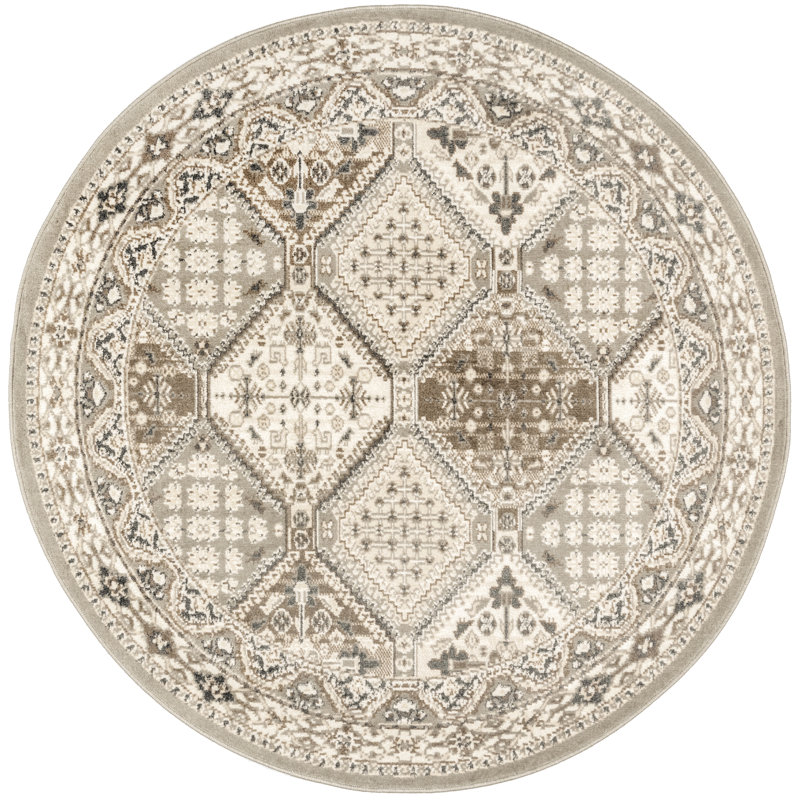 Tapis traditionnel carreauté gris / beige tissé à la machine Daye, Tapis de couloir 2 pi 6 po x 12 pi