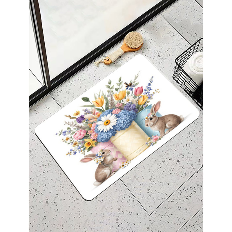 Tapis de bain Spring Bunnies and Flowers, 16 x 24 po