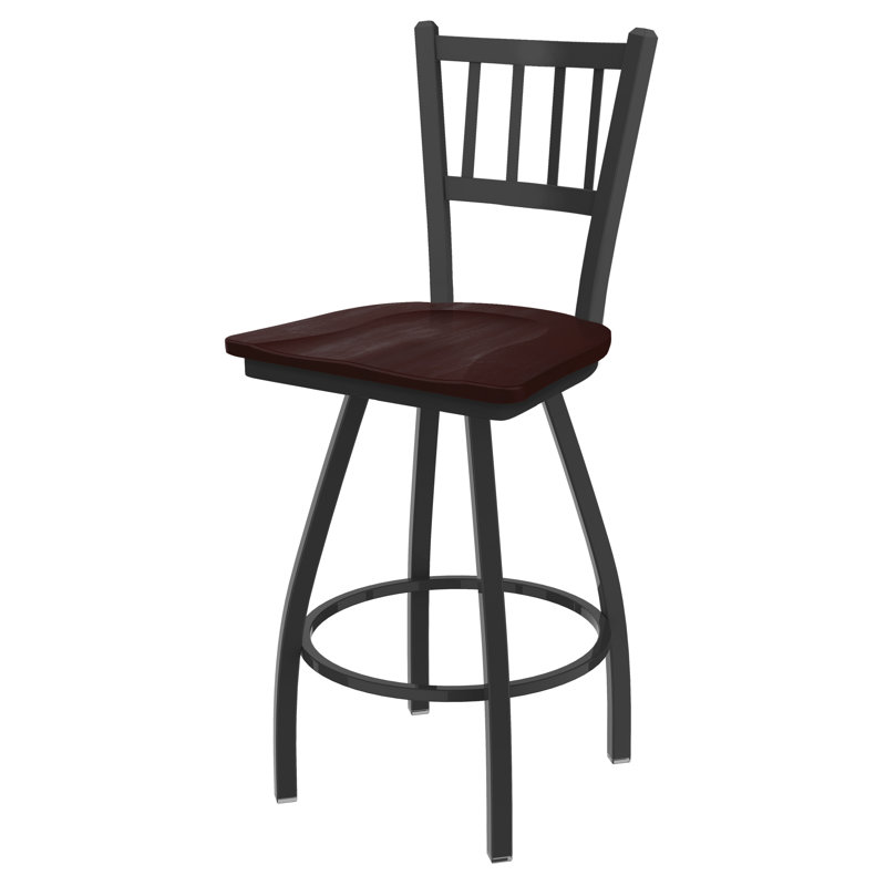 Nicolaie Swivel Counter Stool, Anodized Nickel, Dark Cherry Maple, Counter Stool (25” Seat Height)