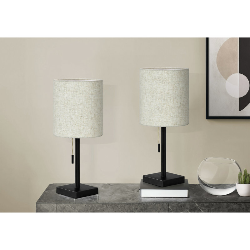 Lighting, ensemble de 2, H 17 po, lampe de table, port USB inclus, métal, abat-jour beige, contemporain, Noir