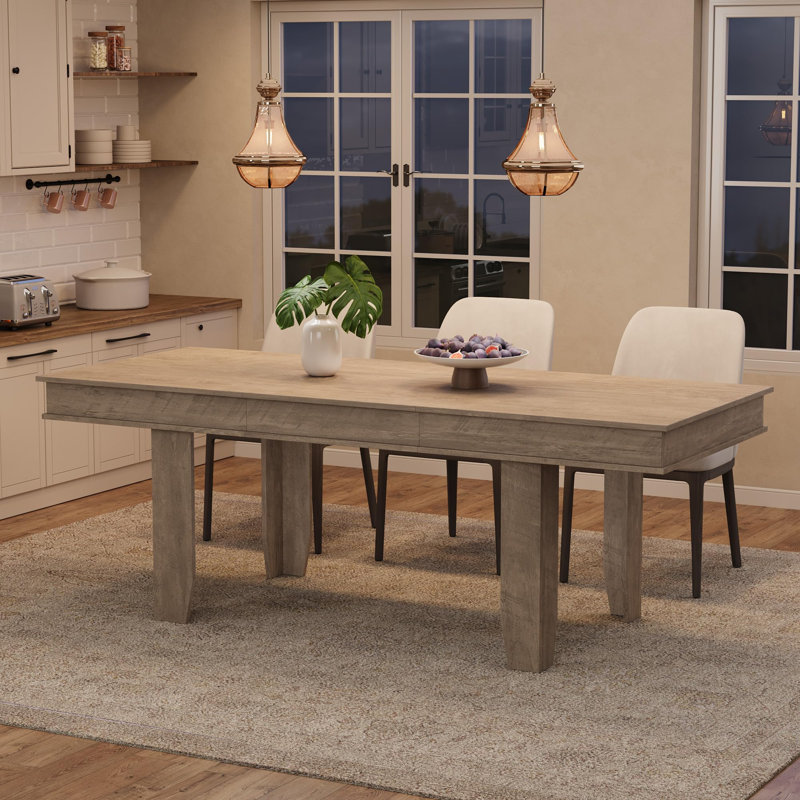 Table de salle à manger extensible pour 6-10, tables de cuisine de ferme avec cadre en bois robuste, Gris
