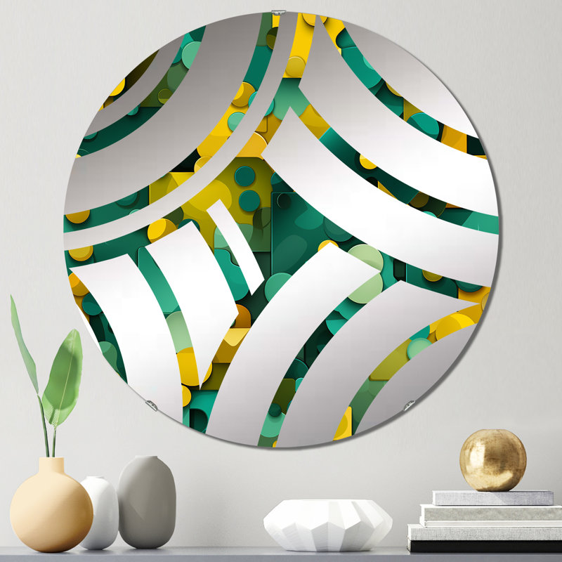 Popart Green And Yellow Puzzle Play - Centre Wave Decorative Mirror, 23.6" x 23.6"