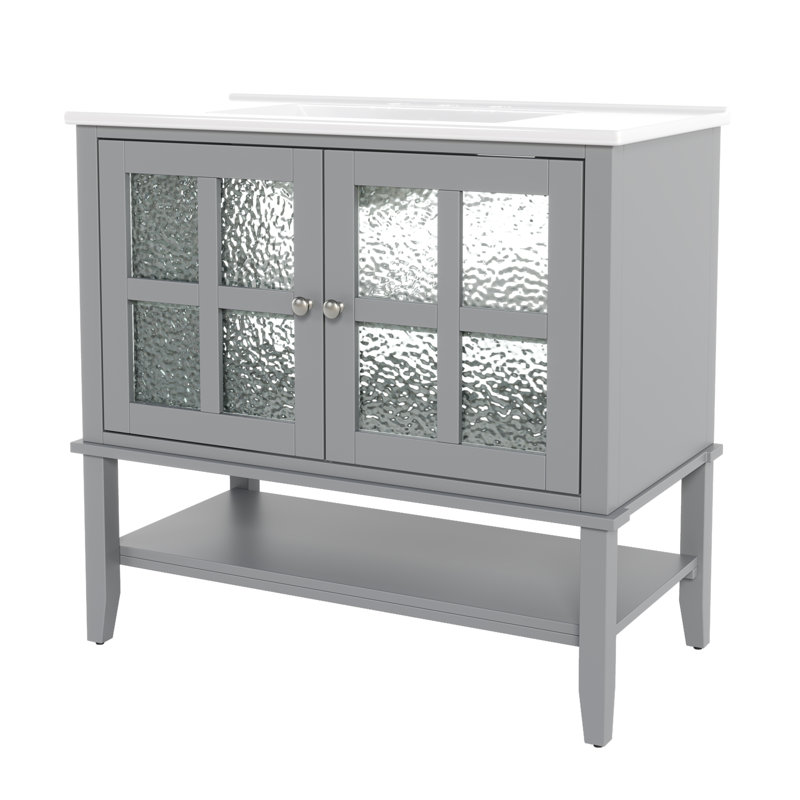 Meuble-lavabo 36 po avec lavabo en céramique, Gris