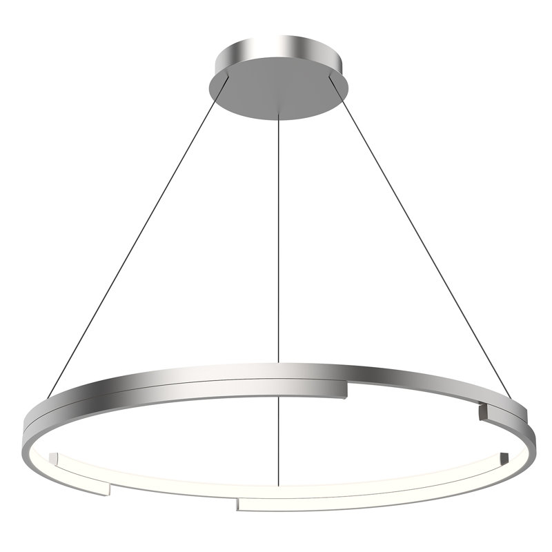 Luminaire suspendu géométrique unique à 1 lumière Anello Minor, Nickel brossé, H 123,38 po x l 32 po x P 32 po