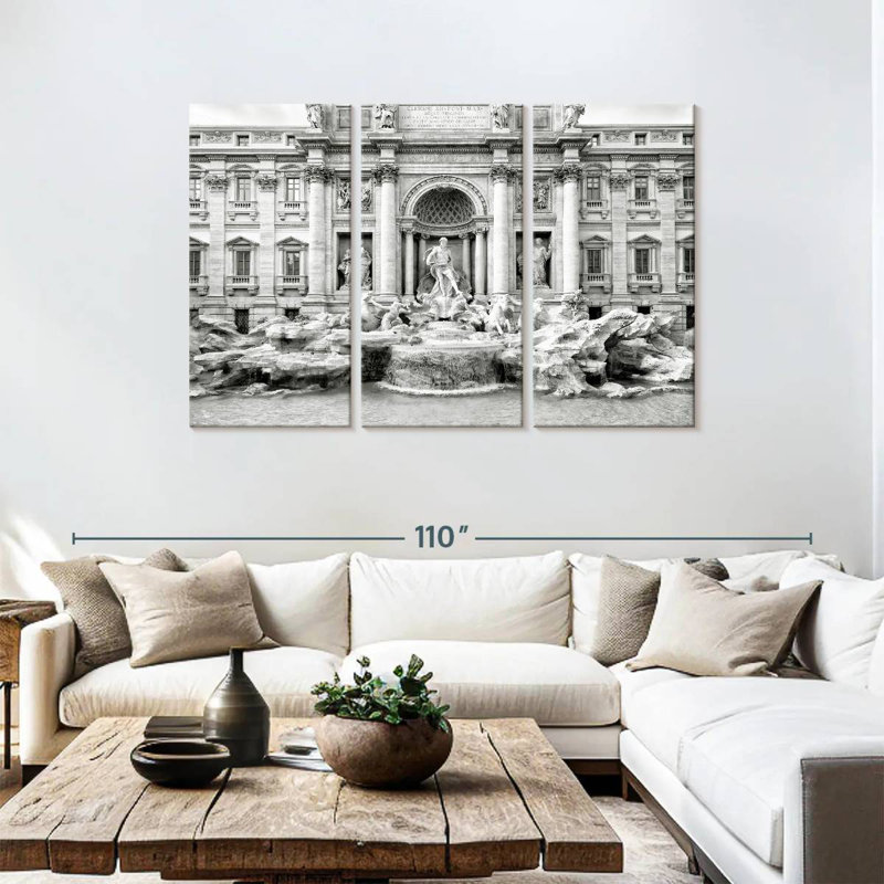 Fontaine Sebbie Trevi en noir et blanc, H 48 po x l 74 po