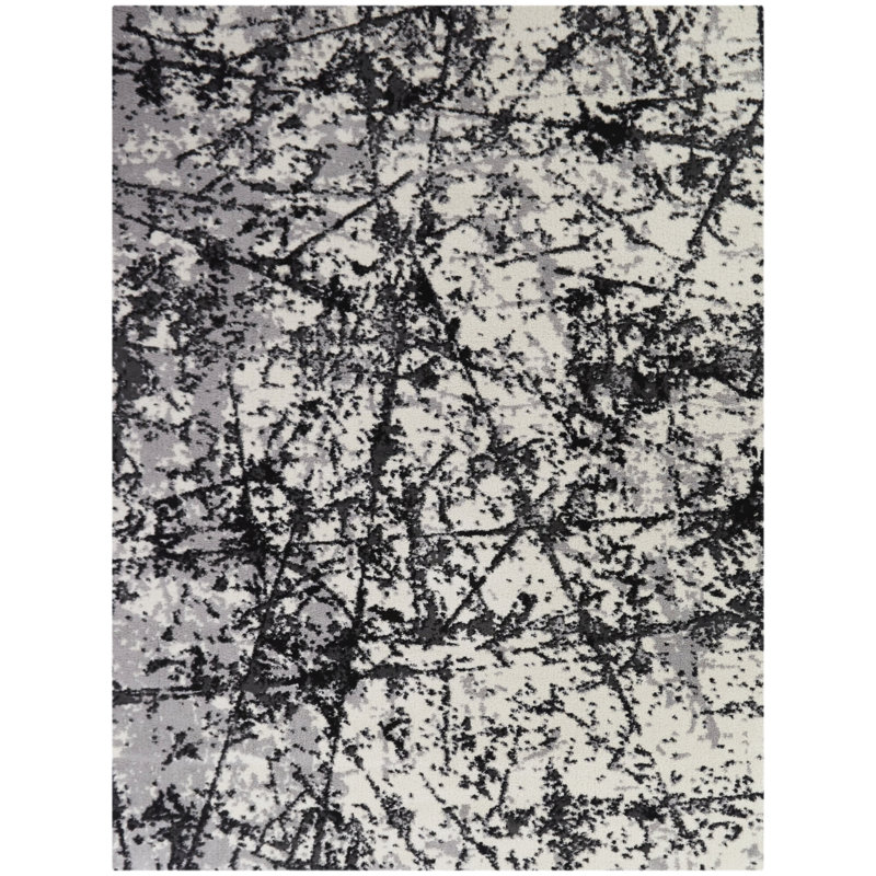 Tapis blanc à motif abstrait moderne Lydia, Rectangle 7 pi 10 po x 10 pi