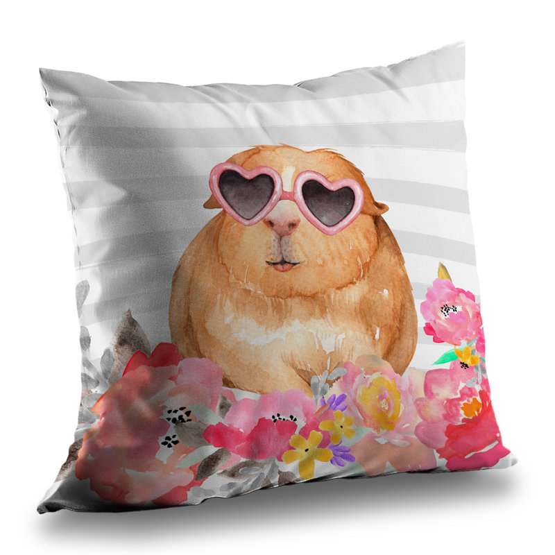 Guinea Pig with Glasses - Brown Poly Twill Throw Pillow – Poly Twill Throw Pillow with Insert, Double-Sided Print