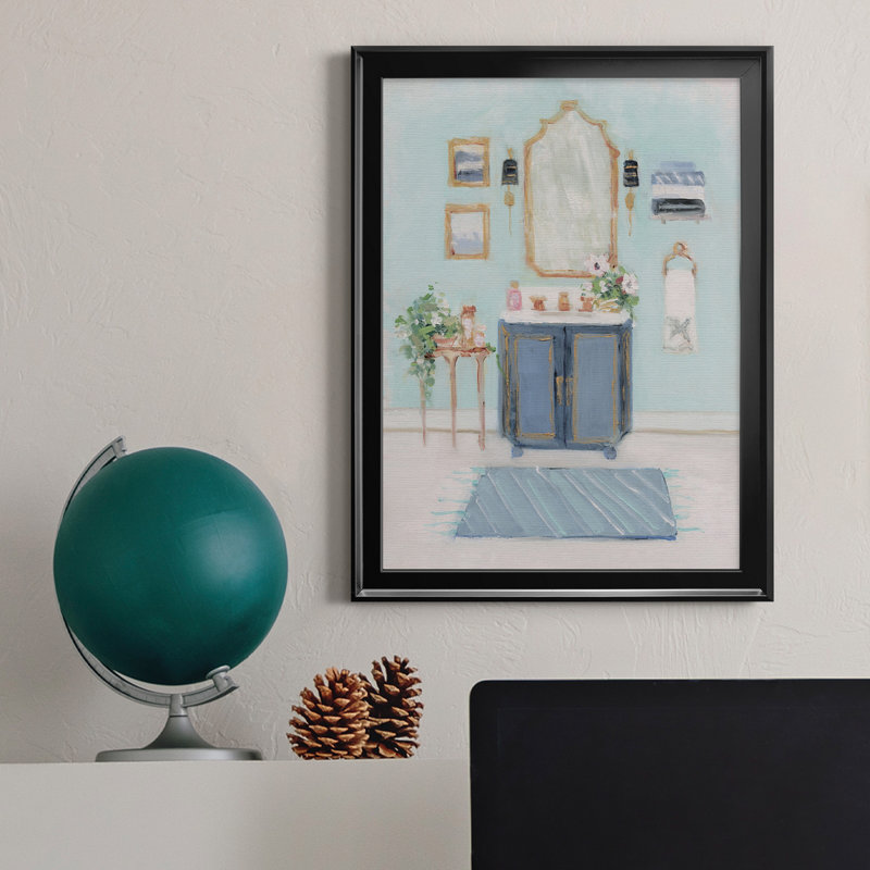 «Blue Bath II», peinture sur toile encadrée, H 18,5 po x l 24,5 po x P 1,5 po, Noir