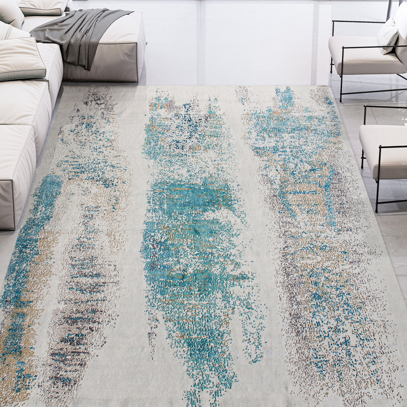 Abstract Area Rug in Green, Rectangle 10' x 14'