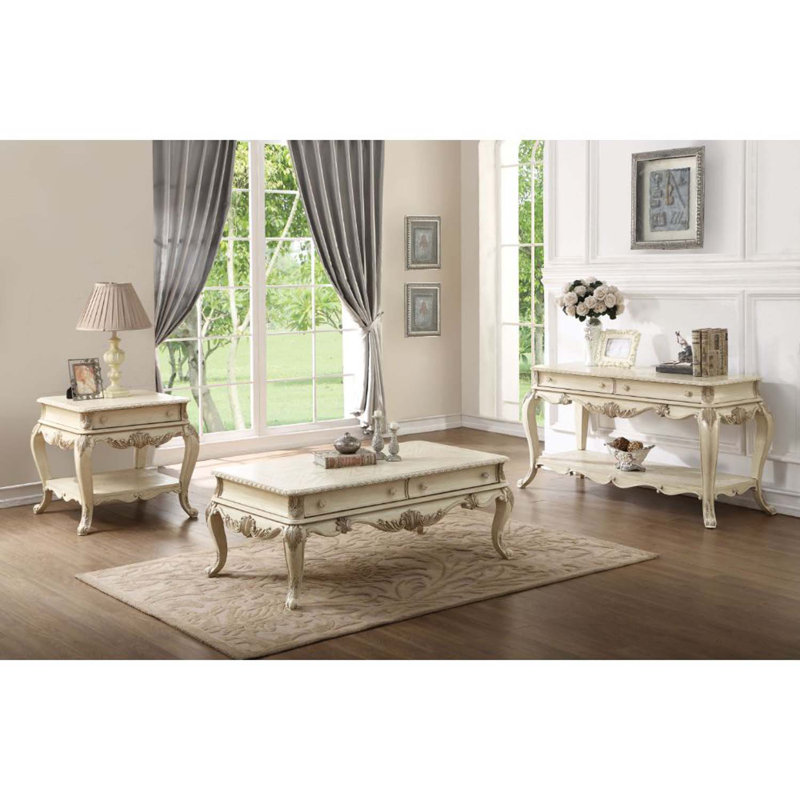 Table de bout Ragenardus, finition blanc antique, Blanc rétro, H 26 po x l 28 po x P 26 po
