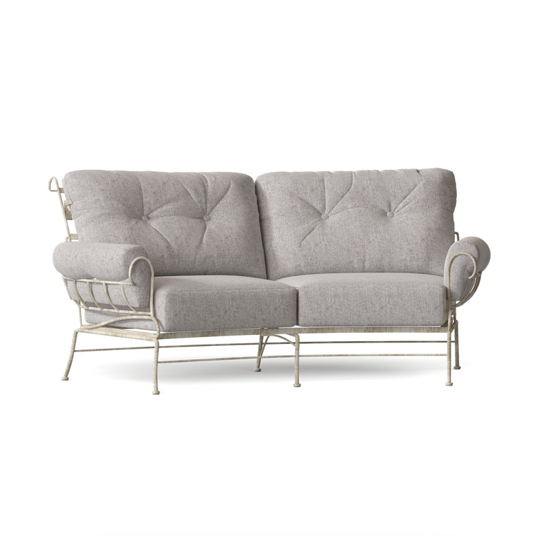 Terrace 82.5'' Wide Iron Loveseat with Cushions, Weathered White, Pique Gravel Sunbrella®