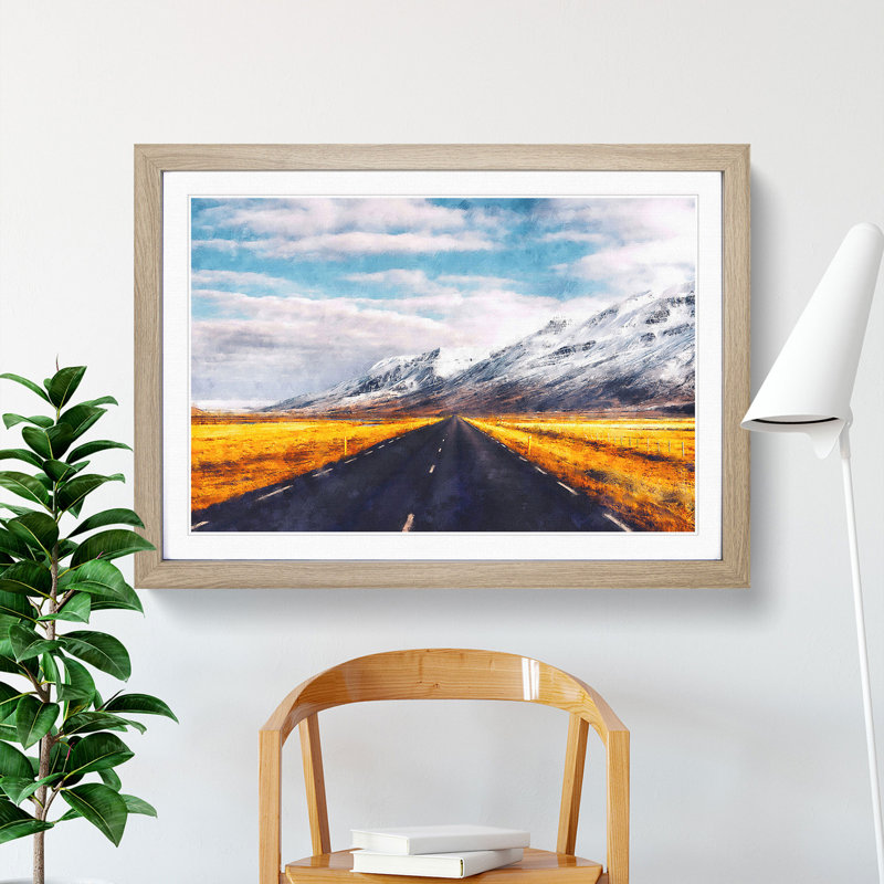Road to the Mountains in Iceland - Picture Frame Painting Print, Oak Framed, 45cm H x 63cm W x 2cm D