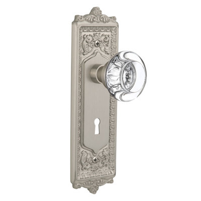 Egg & Dart Plate avec trou de serrure décoratif et poignée de porte ronde en cristal transparent