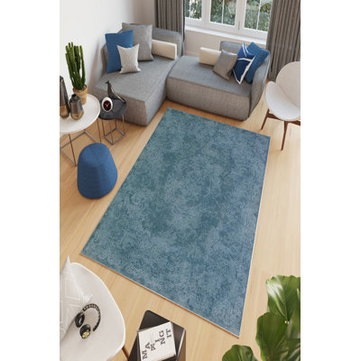 Eco-Friendly Blue Area Rug, 23.6 x 39.4 inches | 100% Polyester, 650 g/m², Pile Height: 0.16 inches | Antibacterial, Non-Slip PVC Dot Underside, Machine Washable | Perfect for Home & Office Décor, Durable & Stylish