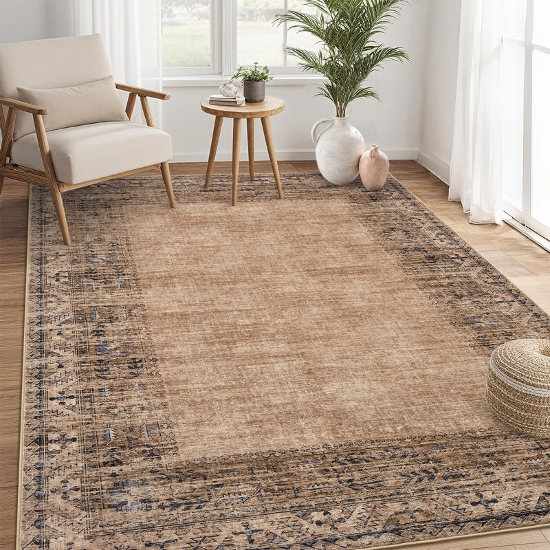Tapis rétro à bord vieilli avec envers antidérapant, Red Brown, 3*5ft