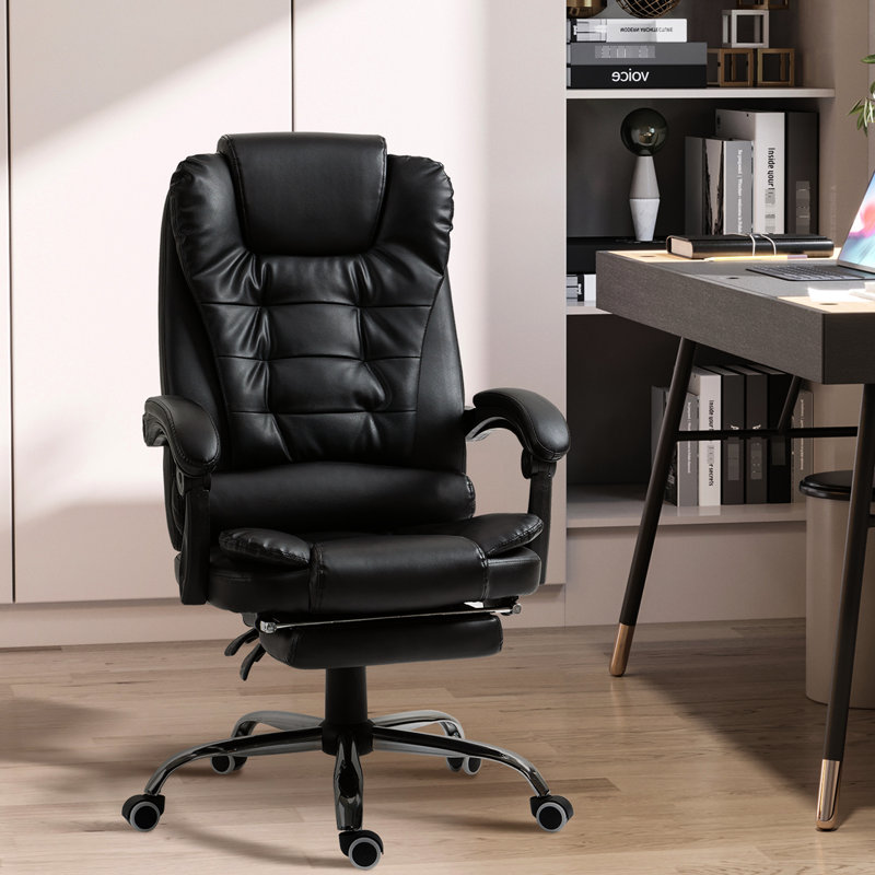 Fauteuil de bureau ergonomique, cuir synthétique noir, hauteur de siège réglable et soutien lombaire, support de bureau confortable, poids du produit: 43,69 lb