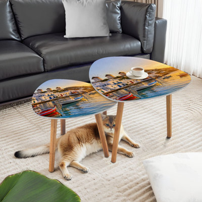 Triangle Nesting Coffee Table Set of 2 Mykonos Greece End Table Modern Minimalist Side Table Set for Living Room Bedroom