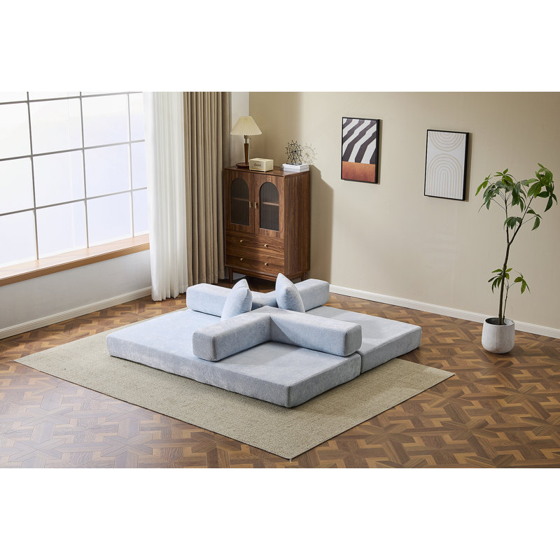 Canapé-lit convertible avec oreiller, dossier et accoudoirs, tissu chenille confortable pour le salon et la chambre à coucher