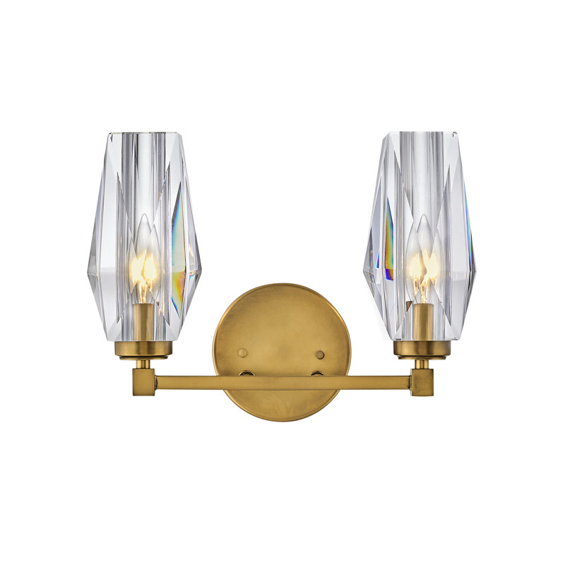 Ana 2-Light Bath Vanity w/ Faceted Heavy-Cut Diamond-Shaped Crystal Shades - Heritage Brass