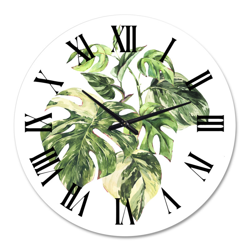 Feuilles vertes tropicales en été I - horloge murale tropicale, Grand