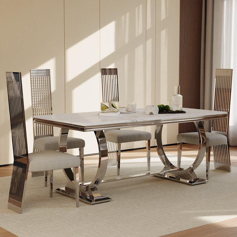 White Dining Chairs With Silver Legs, 4, Silver