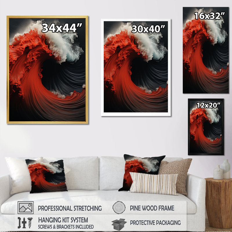 Vague rouge et blanche, merveille colorée sur toile, Toile tendue, H 32 po x l 24 po x P 1 po