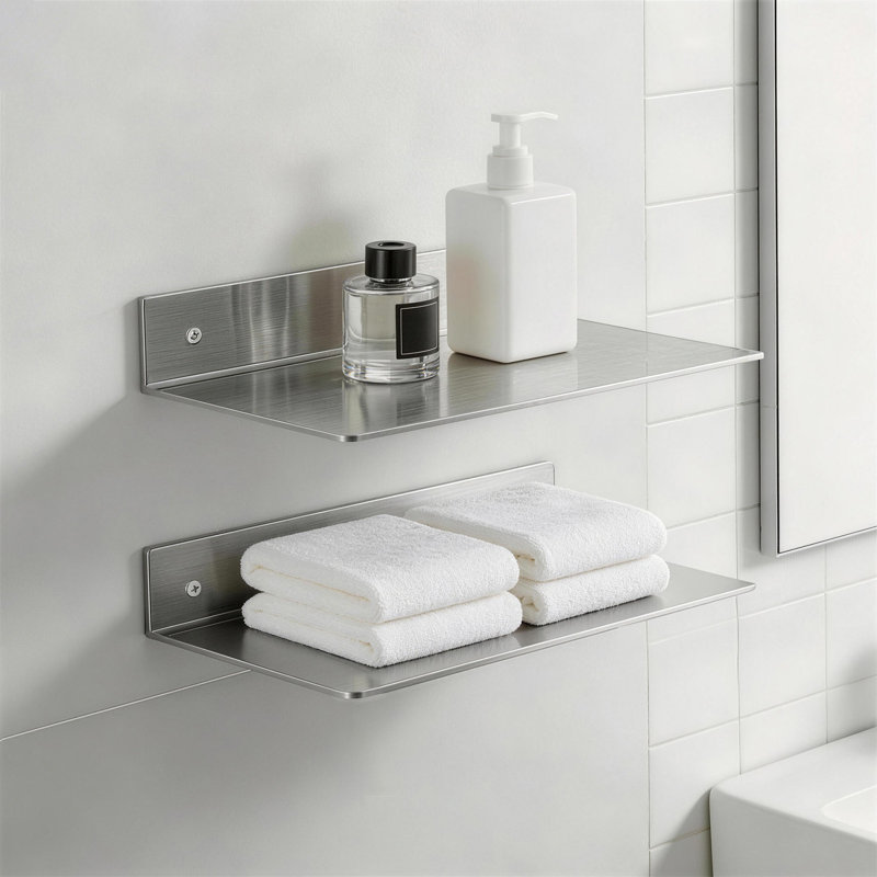 Brushed Nickel Floating Shelves,Stainless Steel Wall Mounted Shelves - Heavy Duty Waterproof Storage for Bathroom, Kitchen, Living Room & Outdoor
