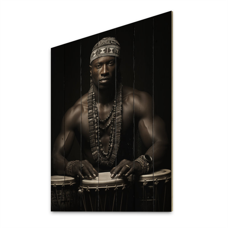 «Jamius Tribal Drumbeat I» sur bois, H 20 po x l 10 po x P 0,78 po