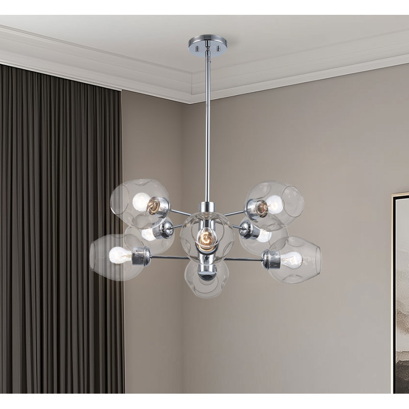 Lustre sphérique Spoutnik à 8 lumières Anastasia, Chrome poli