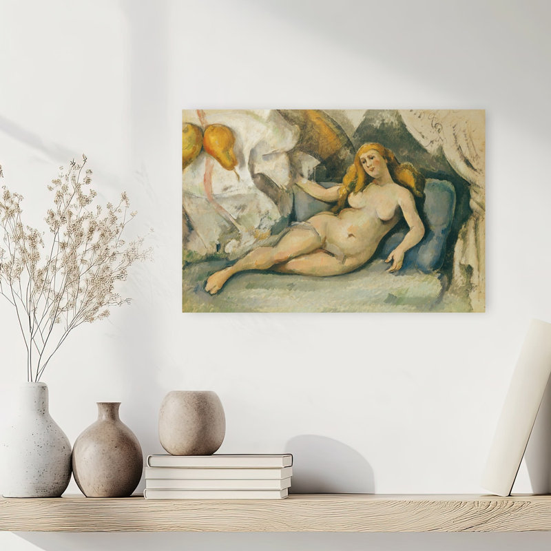 Femme nue sur un canapé, impressionnisme abstrait contemporain, art mural représentant des fruits, H 12 po x l 18 po