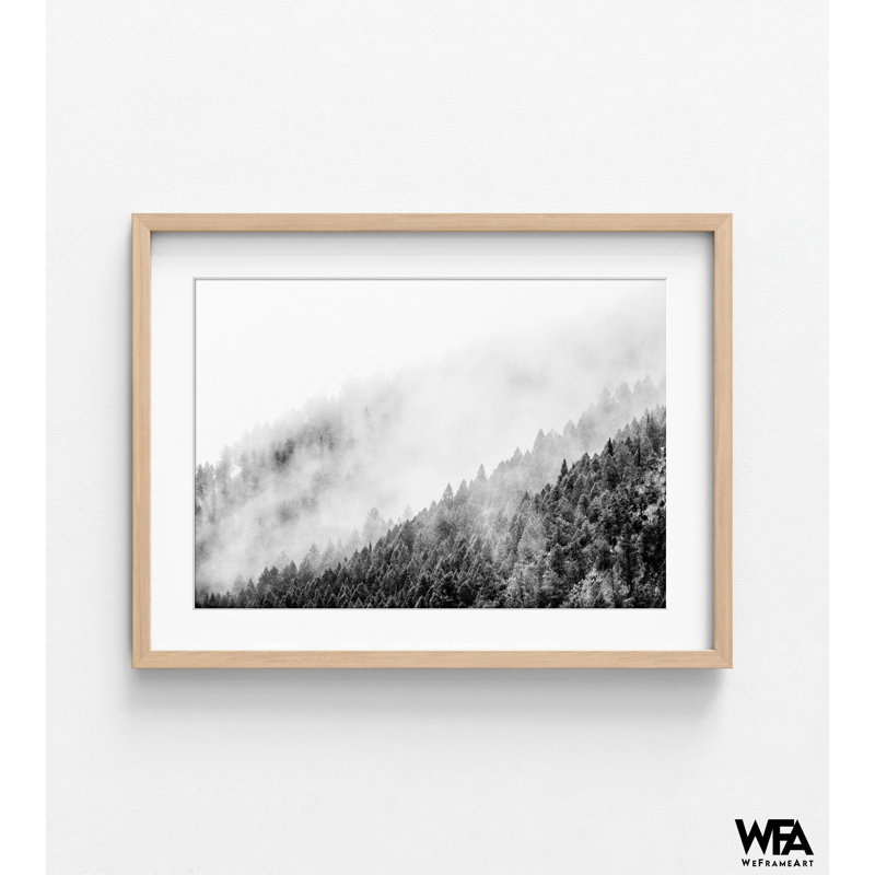 Photographie de forêt noir et blanc du Wyoming, art mural surdimensionné de montagne Wyoming, impressions de photographie d'arbre brumeux, art mural de grande forêt