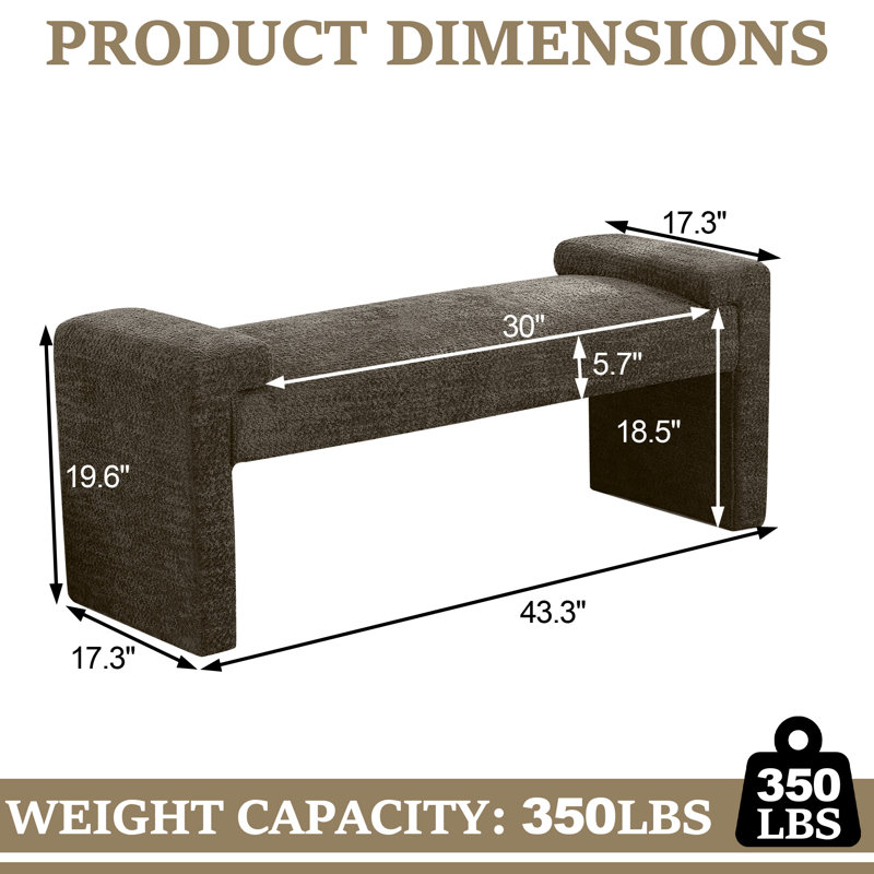 Banc de chambre rembourré de 43,3 po de large, H 19,6 po x l 43,3 po x P 17,3 po, Sherpa brun