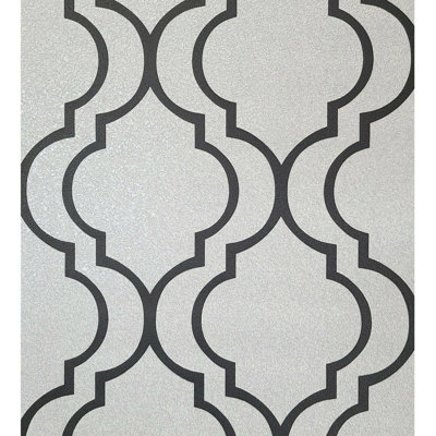 Marrakesh Black White Faux Mica Textured Geometric Morocco Trellis Wallpaper 3d