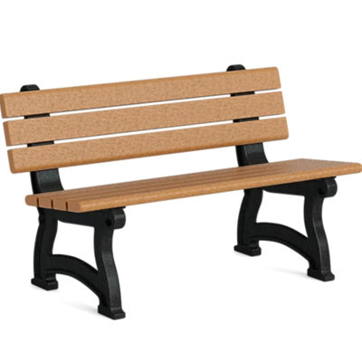 Banc de parc 4 pieds Aspen - Bois durable 100% plastique recyclé | Siège d'extérieur confortable et résistant aux intempéries pour les parcs, les jardins, les écoles et les espaces extérieurs - Cèdre
