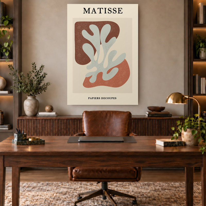 Affiche murale abstraite botanique découpée, couleur terre cuite et beige, sur toile, H 18 po x l 12 po