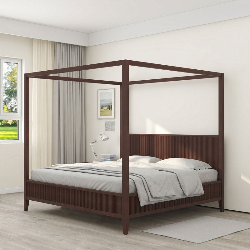 Lit plateforme à baldaquin avec tête de lit, Très grand lit, Espresso