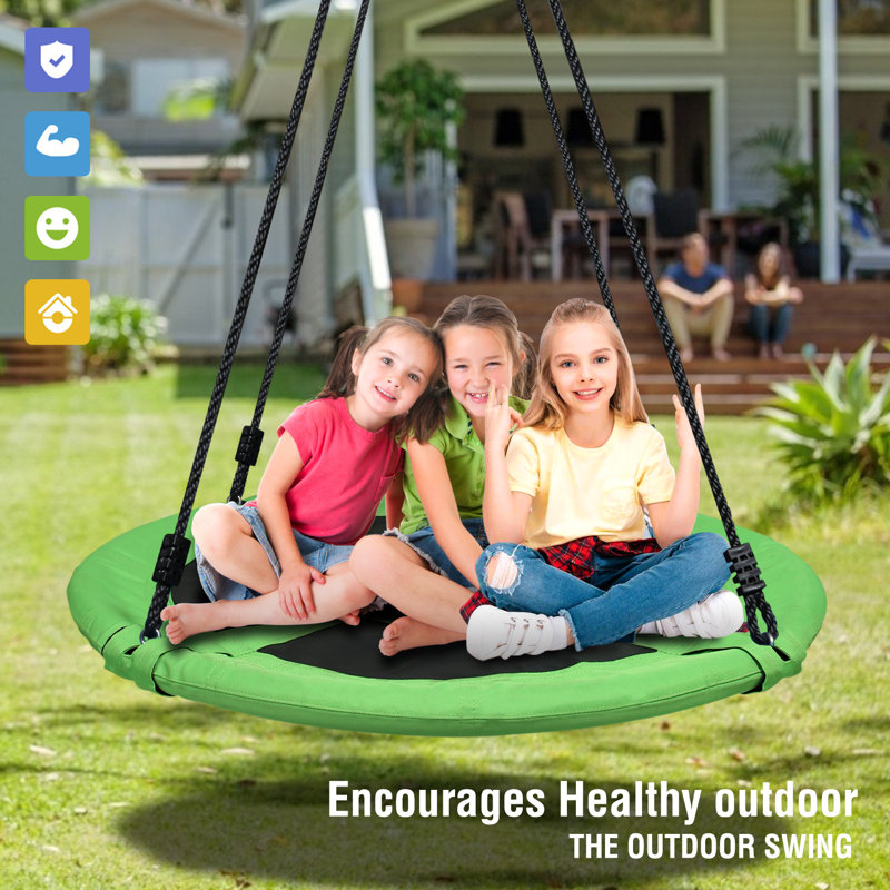 40inch Metal/Fabric Web/Saucer Swing with Chains and Hooks, Green