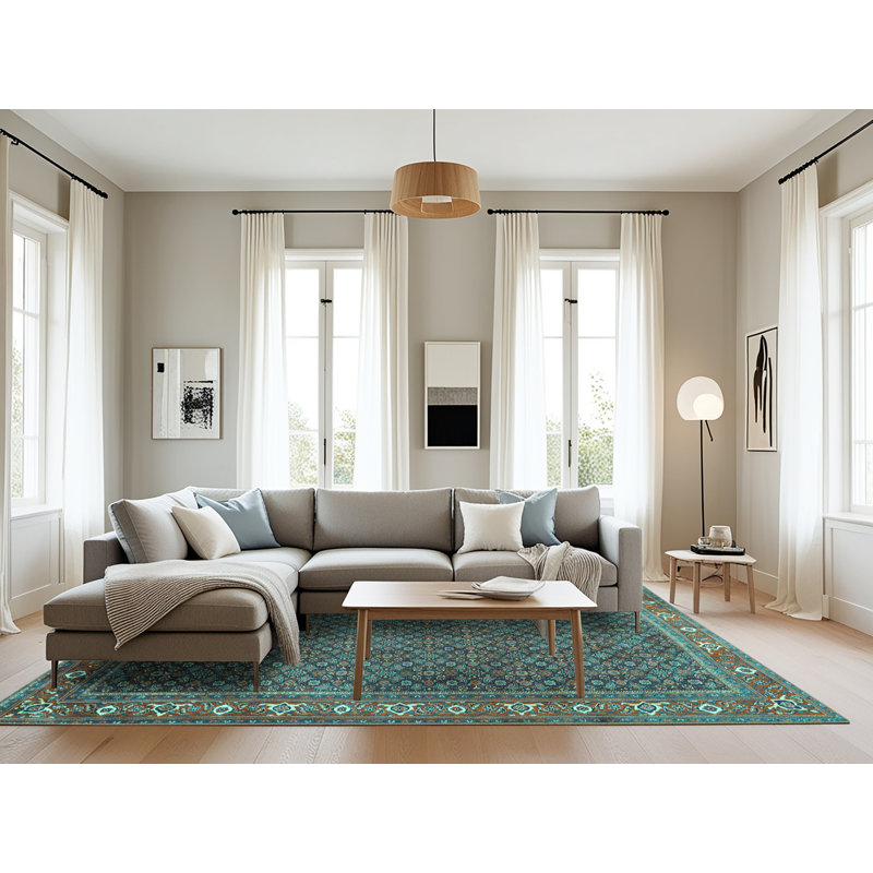 Tapis oriental fabriqué à la machine en bleu, Rectangle 8 pi x 12 pi