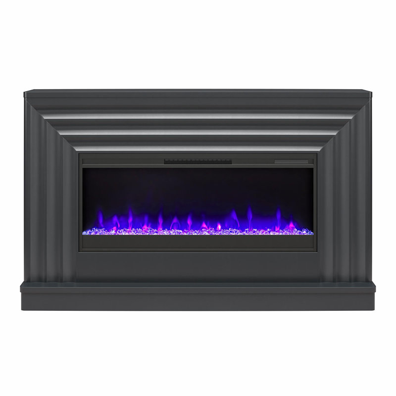 Rene Electric Fireplace Mantel 65" TV Stand with Multi-Color Flame and Crystal Ember Bed, Black