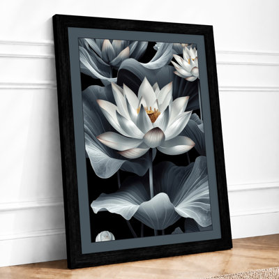 Moonlit Lotus Bloom Botanical - Framed Print