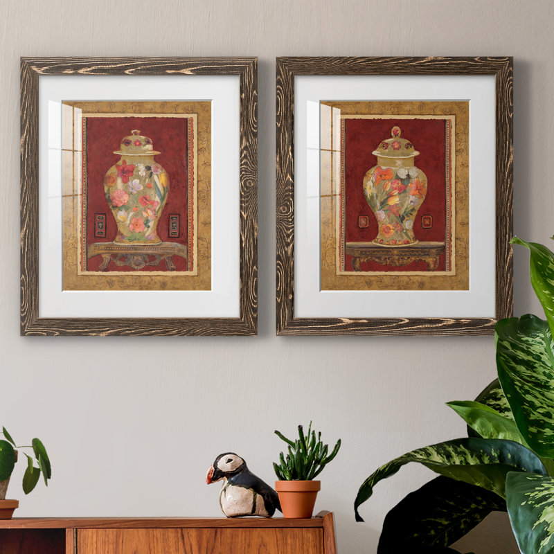 " Romantic Urn I " 2 - Pieces Painting Print, 24" H x 20" W x 1" D, Walnut